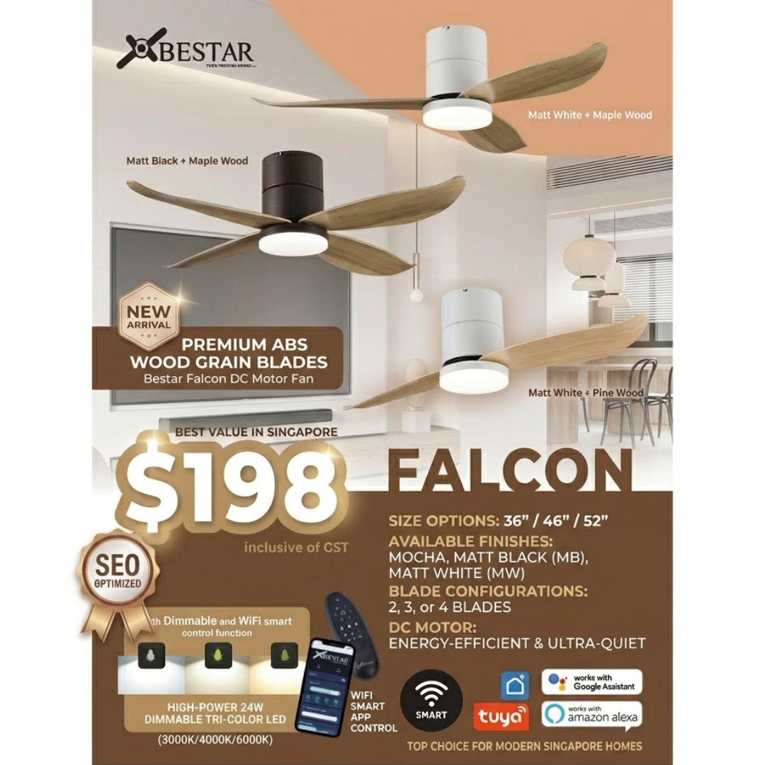 Bestar Falcon Smart DC Ceiling Fan maple wood pine wood design