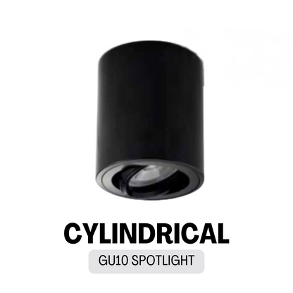 Black cylindrical adjustable GU10 ceiling spotlight with rotatable head