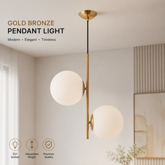 Modern Gold Bronze 2-Globe Pendant Light