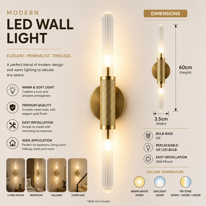 Premium Modern LED textured gold wall light with g9 bulb detail