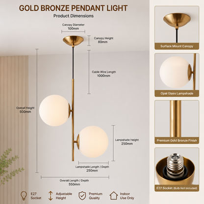 measurement for 2head globe pendant light