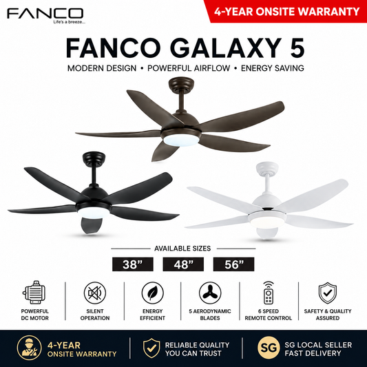 Fanco Galaxy 5 ceiling fan mocha, matte black and white 38", 48", 56")