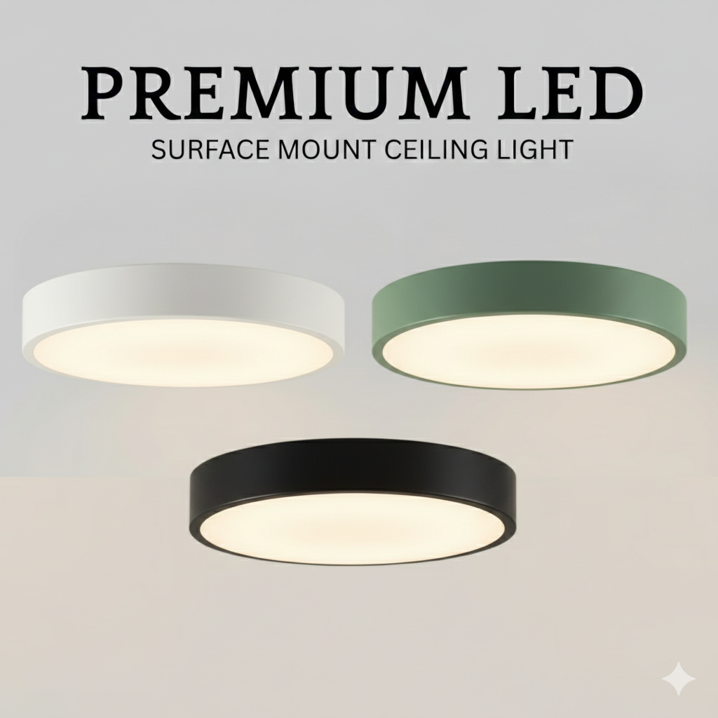4HOME SINGAPORE 18W 24W 36W Black White Green LED Nordic Minimal Ceiling Light - Daylight Warm White Tri-tone Macaron