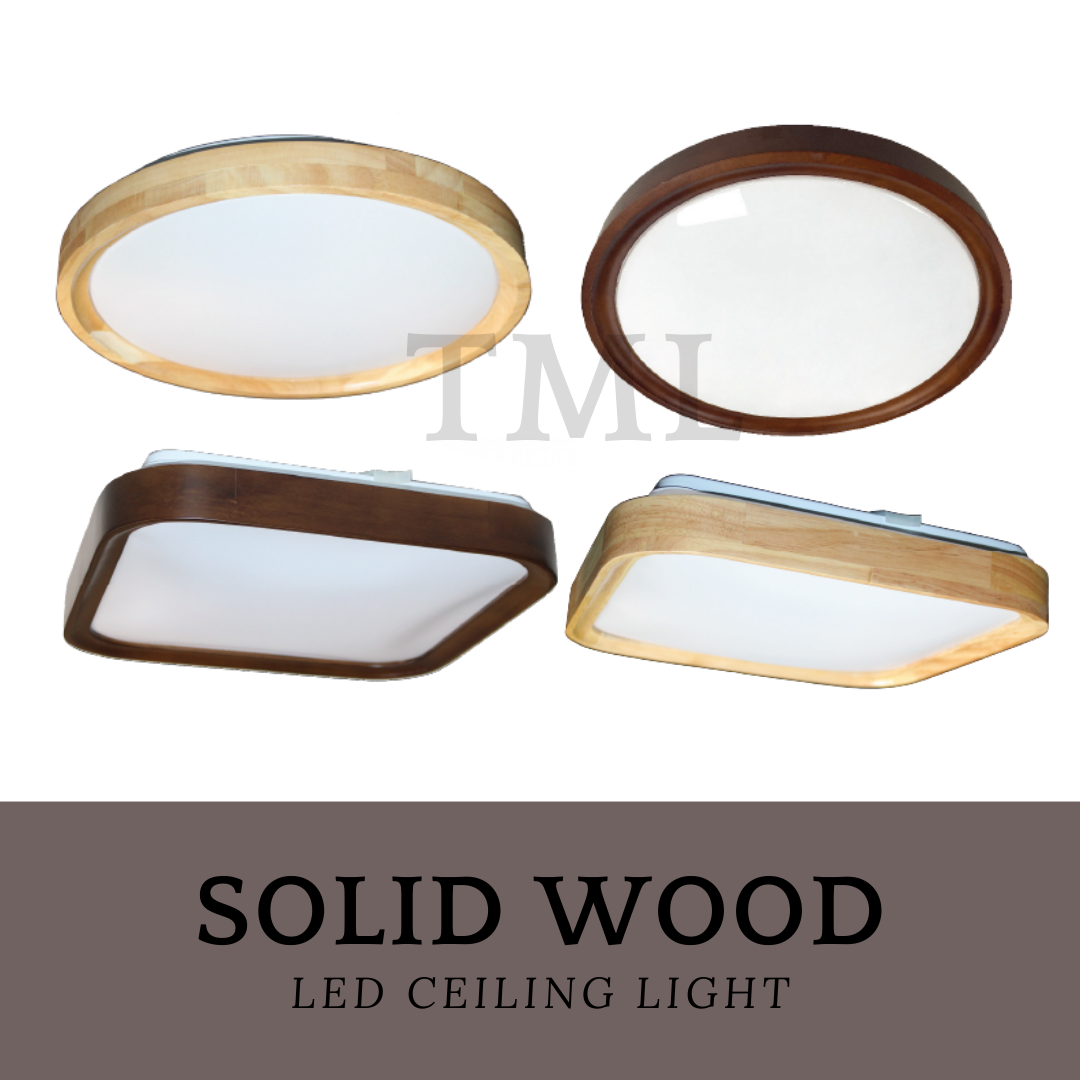Japanese Design Solid Real Wood LED Ceiling Light 36W 48W Walnut Pine