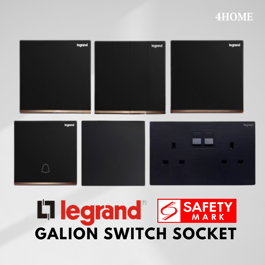 Legrand Galion black switch sockets with safety mark