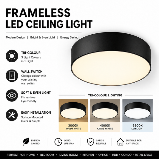 Modern Frameless Black Tritone LED Ceiling Light 