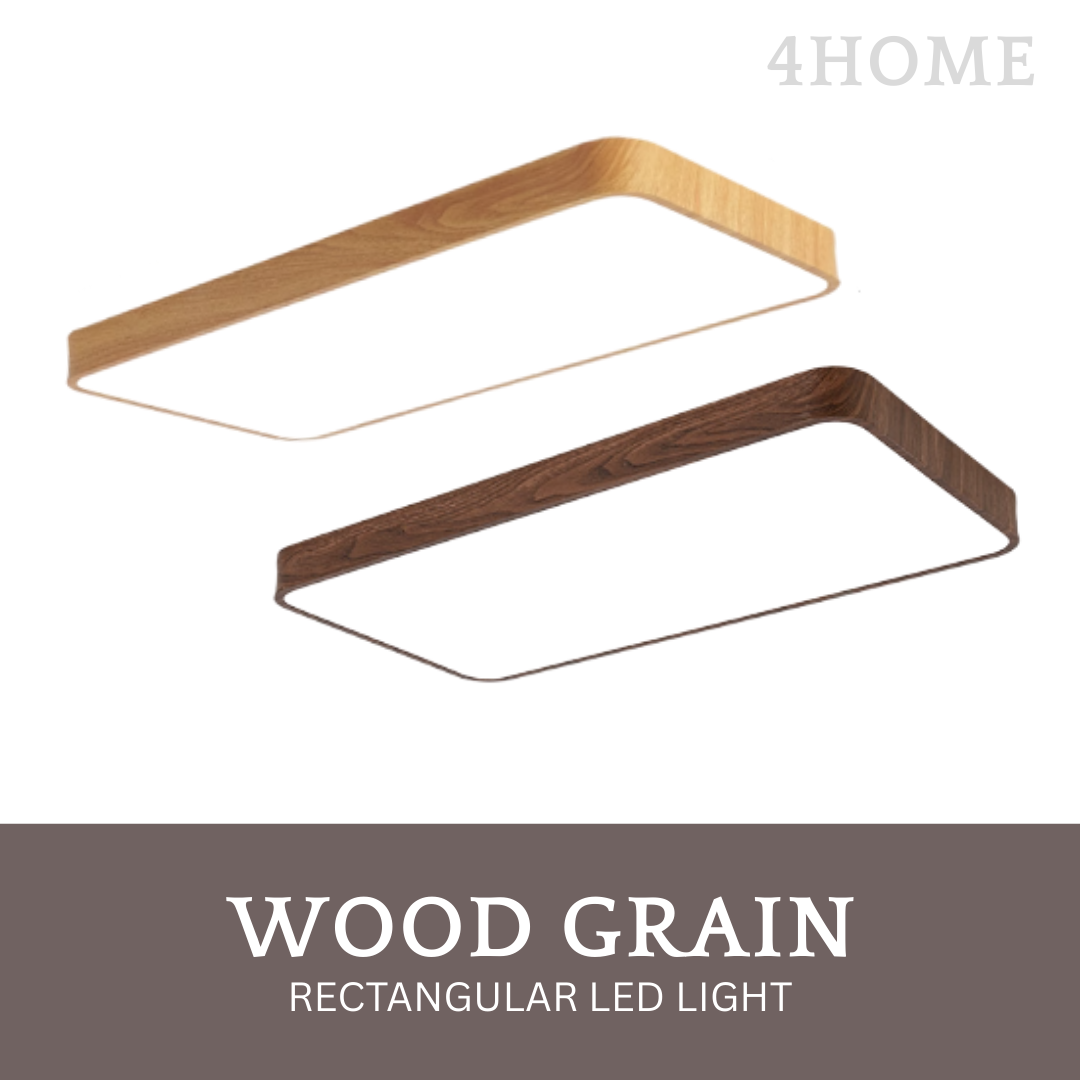 Modern Rectangular Ceiling Light – 60cm Wood Print (Light Oak & Dark W ...