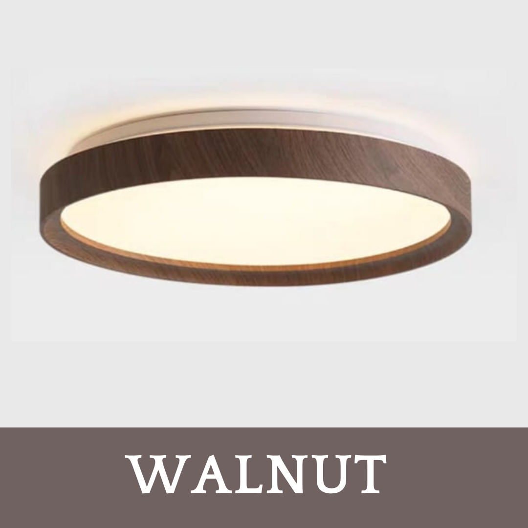 Premium Dark Wood Walnut Print LED Ceiling Light Japandi Style