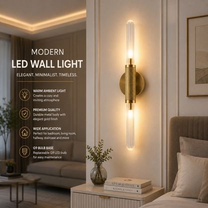 Premium Modern LED textured gold wall light with g9 bulb installed at bedside