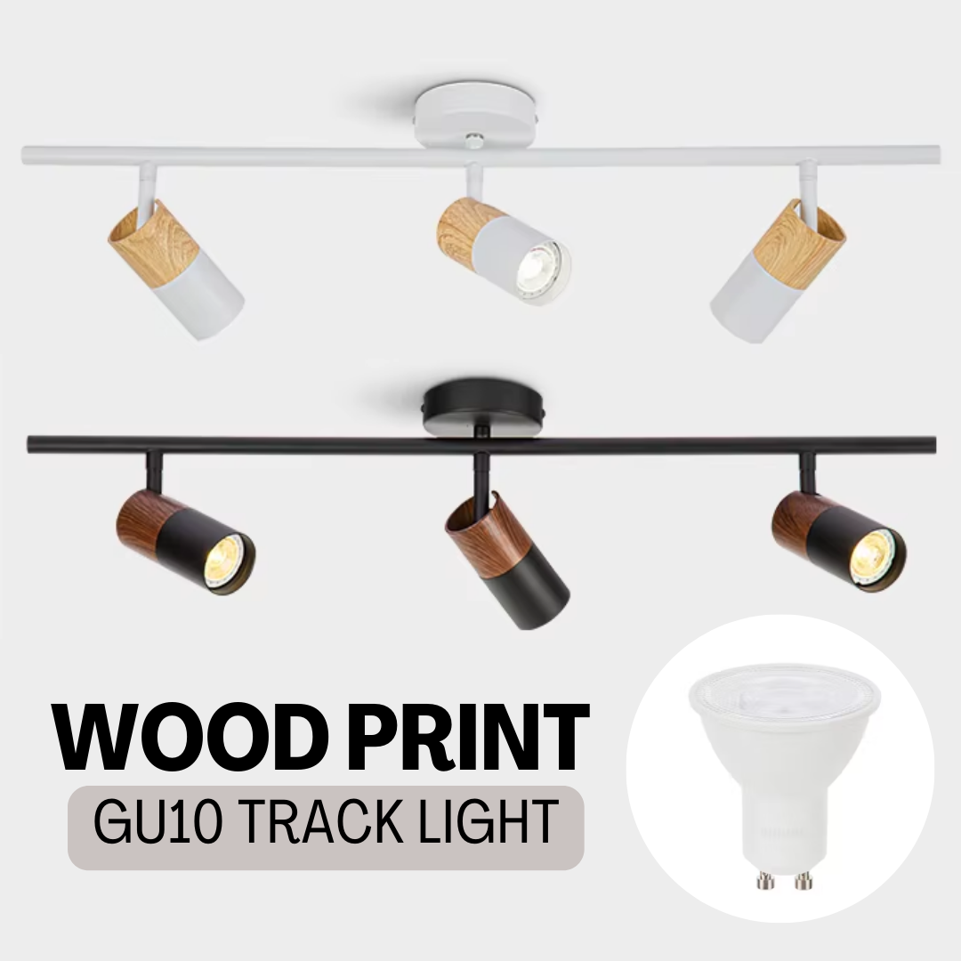 Scandinavian Minimalist Modern Light Wood Dark Wood 3head Track Light - 4HOME