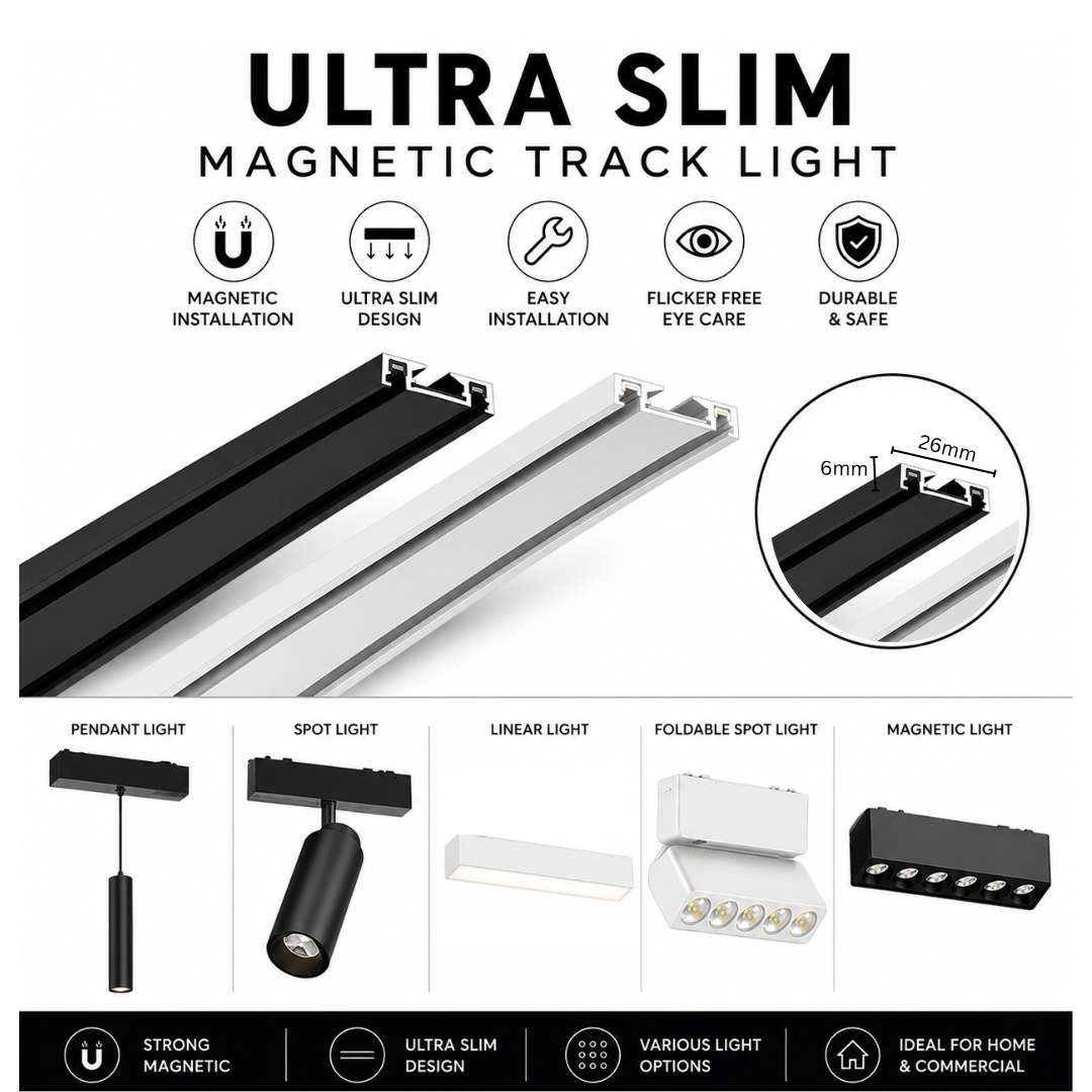 Ultra slim magnetic track MT26 black white surface mount