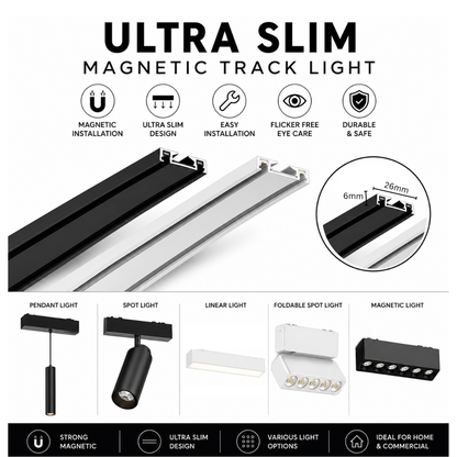Ultra slim magnetic track MT26 black white surface mount