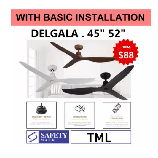 Fanco DELGALA DC Ceiling Fan 45" 52" (Safety Mark) with Standard Installation 4HOME SINGAPORE - 4HOME