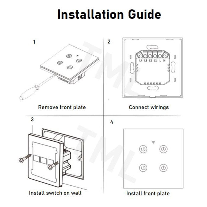 [SG Stock] 4HOME SINGAPORE WIFI Smart Switch Wifi Switch No Neutral White Black Google Home Amazon Alexa 1 2 3 4 Gang Heater 20A - 4HOME