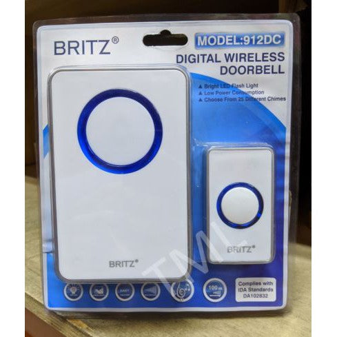 BRITZ Wireless Doorbell Set 912DC Transmitter Receiver 100M HDB BTO CONDO LANDED Door Bell Chime set 4HOME SINGAPORE - 4HOME