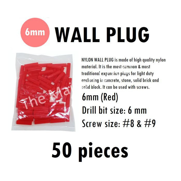 50pieces Nylon Wall Plug 6mm 7mm Red Green 4HOME SINGAPORE - 4HOME
