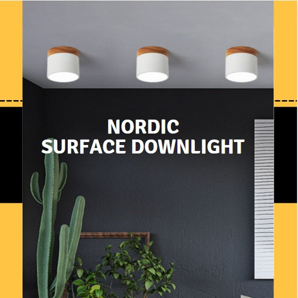4HOME SINGAPORE 7W Nordic LED Surface Downlight Spotlight Black White Grey with Wood - 4HOME