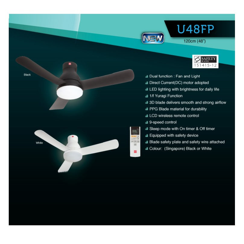 KDK U48FP LED Light DC Ceiling Fan (White/Black) 4HOME SINGAPORE - 4HOME