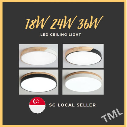 4HOME SINGAPORE 24W 36W Nordic Ceiling Light LED Black White with Wooden Frame - 4HOME