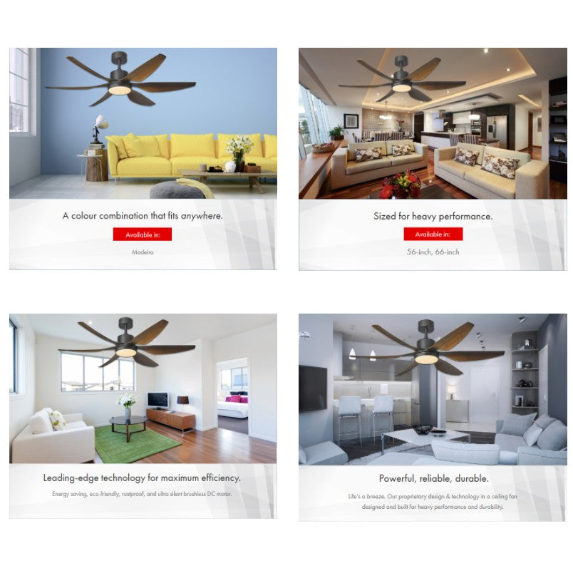 Fanco Heli Ceiling Fan with LED Light 56inch 66inch (Installation available) 4HOME SINGAPORE - 4HOME