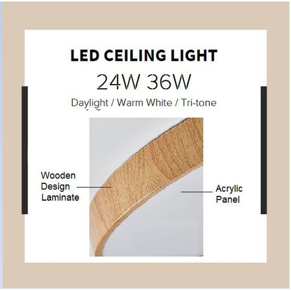 4HOME SINGAPORE 24W 36W Nordic Minimal LED Ceiling Light Wood Laminate Frame Daylight Warm White Tritone Macaron - 4HOME