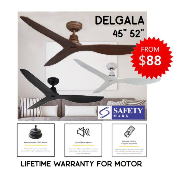 Fanco DELGALA DC Ceiling Fan 45" 52" (Safety Mark) with Standard Installation 4HOME SINGAPORE - 4HOME