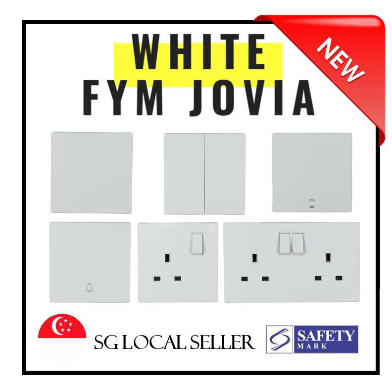 FYM Jovia White Grey Matt Black Frameless Switch Socket 1G 2G 3G 4G 1Way 2Way Single Double Door Bell 20A Heater 4HOME SINGAPORE - 4HOME