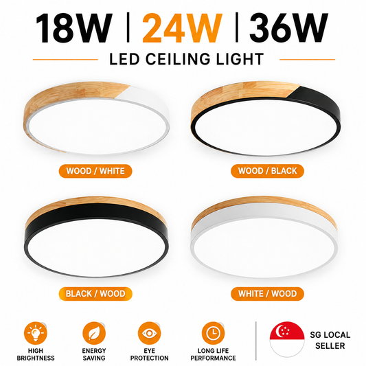 black white with solid wood LED ceiling light 23cm, 30cm 40cm