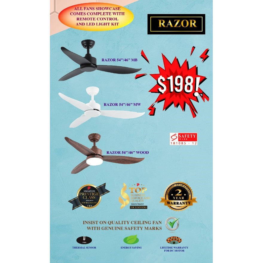 Bestar Razor Ceiling Fan with 24W LED Light 46 / 54inch 46" 54" 4HOME SINGAPORE - 4HOME