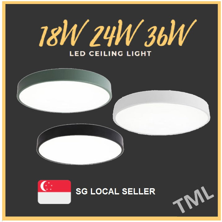 4HOME SINGAPORE 18W 24W 36W Black White Green LED Nordic Minimal Ceiling Light - Daylight Warm White Tri-tone Macaron - 4HOME