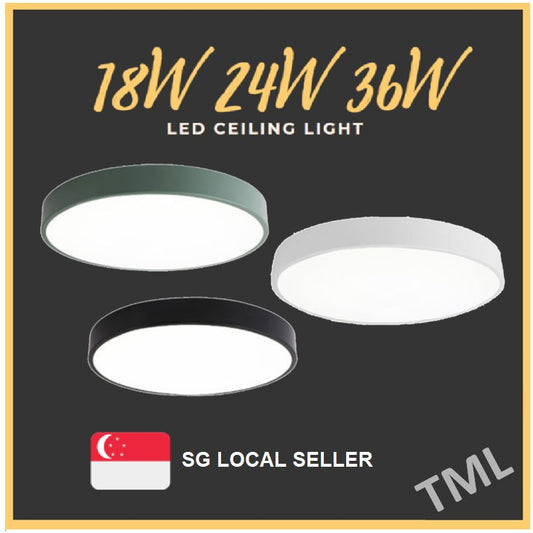 4HOME SINGAPORE 18W 24W 36W Black White Green LED Nordic Minimal Ceiling Light - Daylight Warm White Tri-tone Macaron - 4HOME