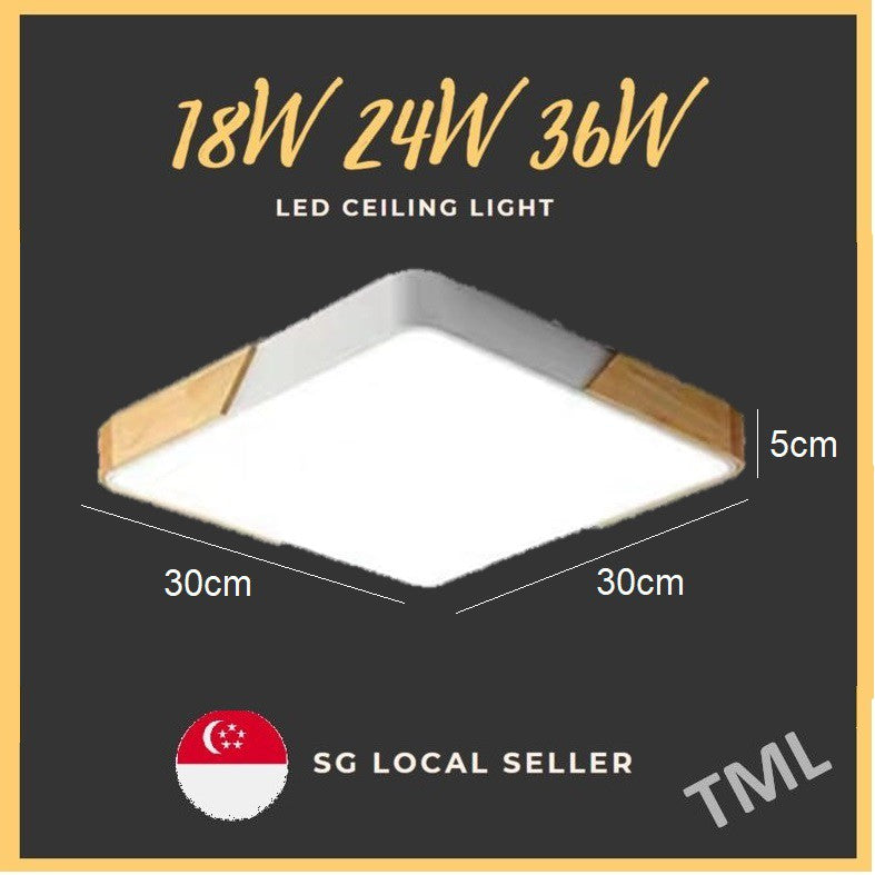 4HOME SINGAPORE 24W 36W Square Nordic Ceiling Light Black White Wooden Frame Round - 4HOME