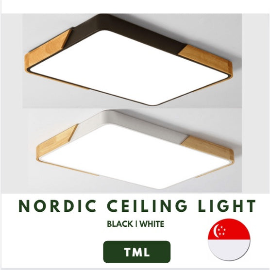 48W 72W Nordic Black White with Wood Rectangular LED Ceiling Light for Kitchen Living Room 4HOME SINGAPORE - 4HOME