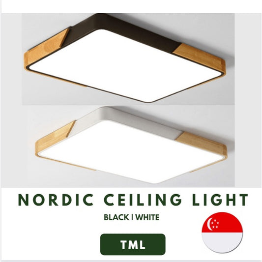 48W 72W Nordic Black White with Wood Rectangular LED Ceiling Light for Kitchen Living Room 4HOME SINGAPORE - 4HOME