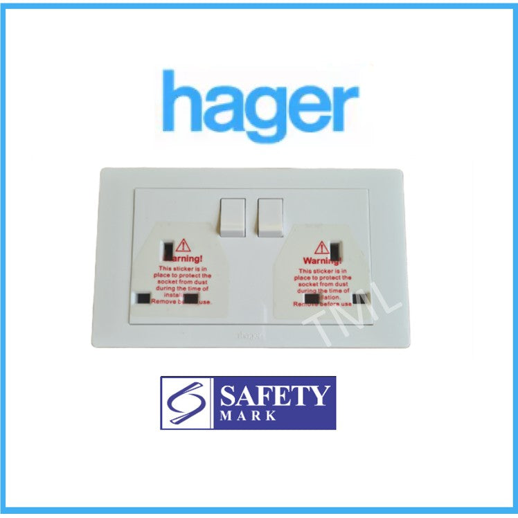Hager MUSE 13A Single Double Socket Outlet 1x13A 2x13A 4HOME SINGAPORE - 4HOME