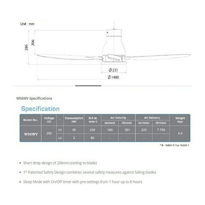 KDK W56WV DC Ceiling Fan 4HOME SINGAPORE - 4HOME