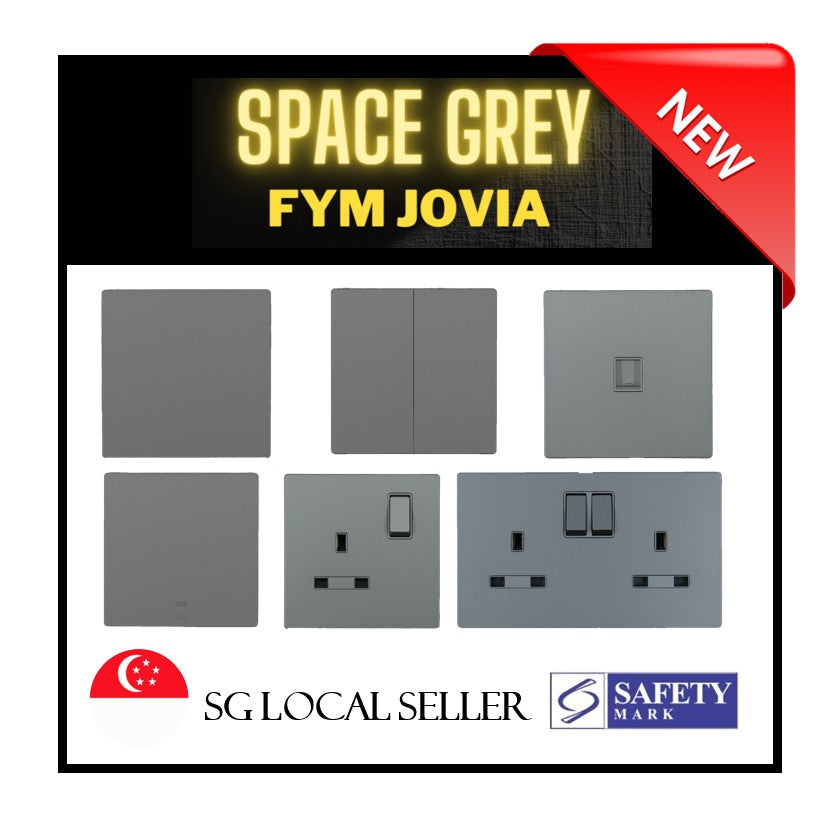 FYM Jovia Matt Black Grey White Frameless Switch Socket 4HOME SINGAPORE - 4HOME