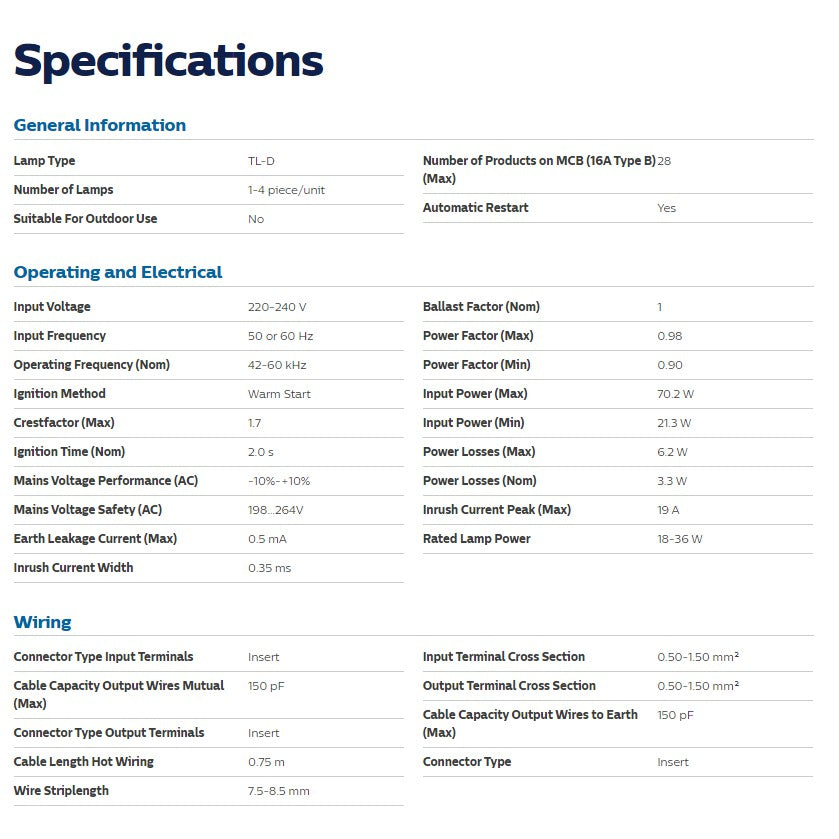 Philips Electronic Ballast EB-Ci 1-2 36W / 1-4 18W EB-Ci 1-2 14-28W for TL5 TLD 4HOME SINGAPORE - 4HOME