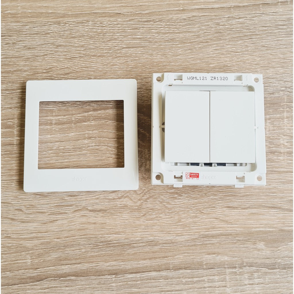 Hager 2Gang 2G1W 2G2W Double Wall Switch White 4HOME SINGAPORE - 4HOME