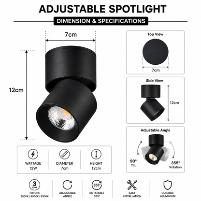 detailed dimension and specification of adjustable spotlight