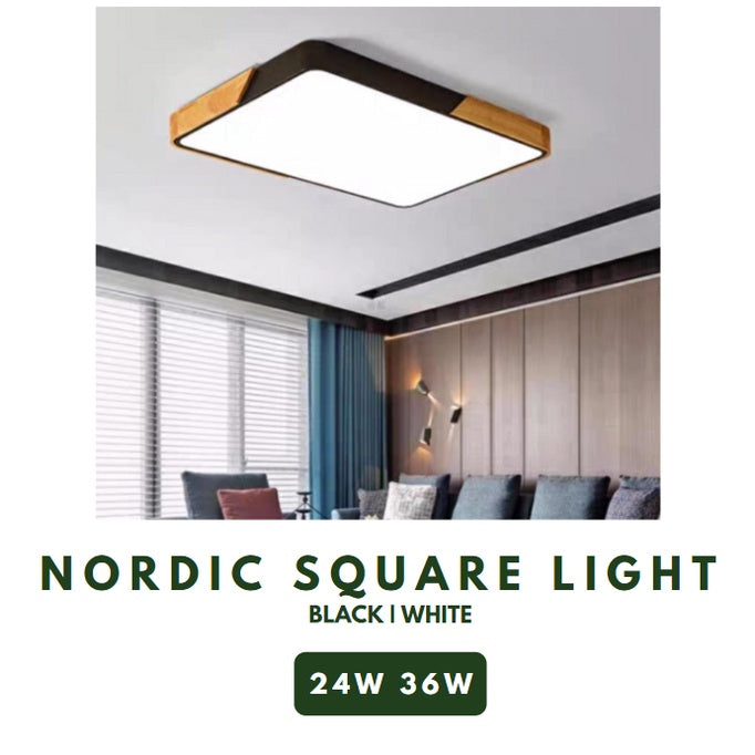 Nordic Square with Wood LED Ceiling Light 24W 36W 4HOME SINGAPORE - 4HOME