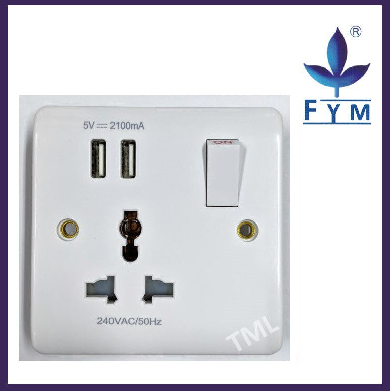 [SG Local Seller] FYM Wall Power Socket Outlet with USB Port Single Socket Double Socket UP2100WH UP3100WH 4HOME SINGAPORE - 4HOME