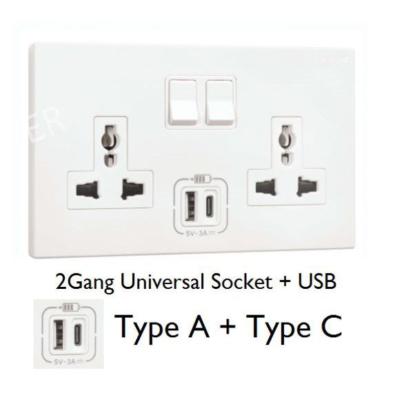 Legrand Galion Socket with USB Champagne Rose Gold Dark Silver White Matt Black 4HOME SINGAPORE - 4HOME