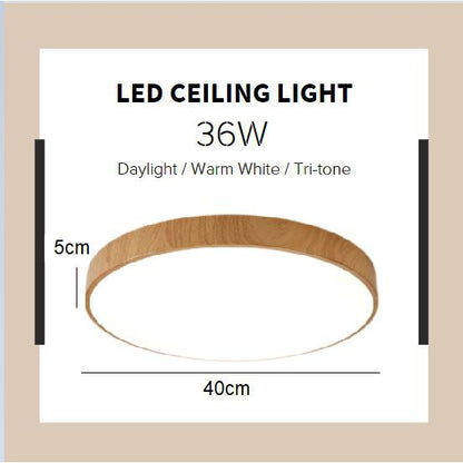 4HOME SINGAPORE 24W 36W Nordic Minimal LED Ceiling Light Wood Laminate Frame Daylight Warm White Tritone Macaron - 4HOME