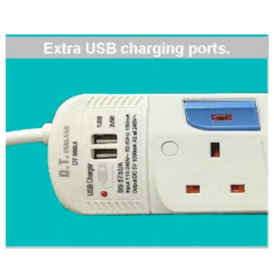 D.T. ENGLAND 3way 4way Extension Socket with USB Port [Safety Mark] 4HOME SINGAPORE - 4HOME