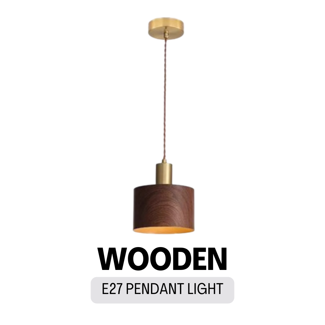 Premium Wooden Print Japanese Design E27 Pendant Light 4HOME SINGAPORE - 4HOME
