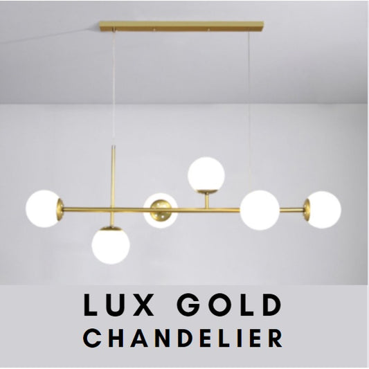 Nordic LUX Gold Globe Linear Chandelier Pendant Light Tri-tone for Dining Island E27 4HOME SINGAPORE - 4HOME