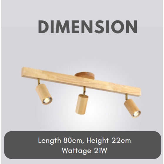 Nordic Real Wood LED Track Light 3 head Spotlight Tri-tone 21W Japanese Style 4HOME SINGAPORE - 4HOME