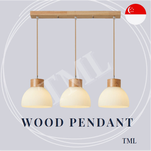 Linear Wood Japanese Design 3Head Pendant Light Dining Island 4HOME SINGAPORE - 4HOME