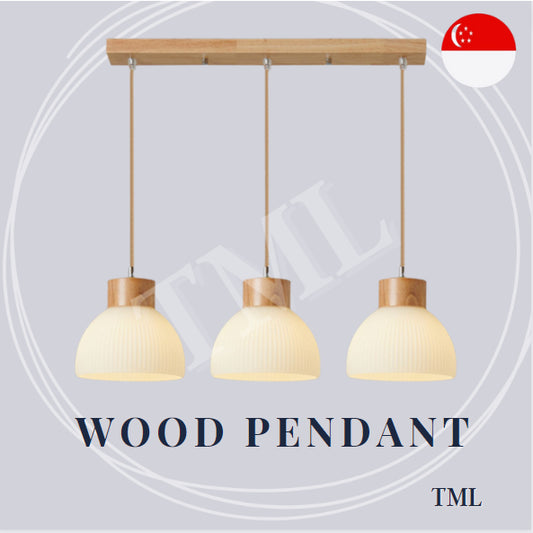 Linear Wood Japanese Design 3Head Pendant Light Dining Island 4HOME SINGAPORE - 4HOME